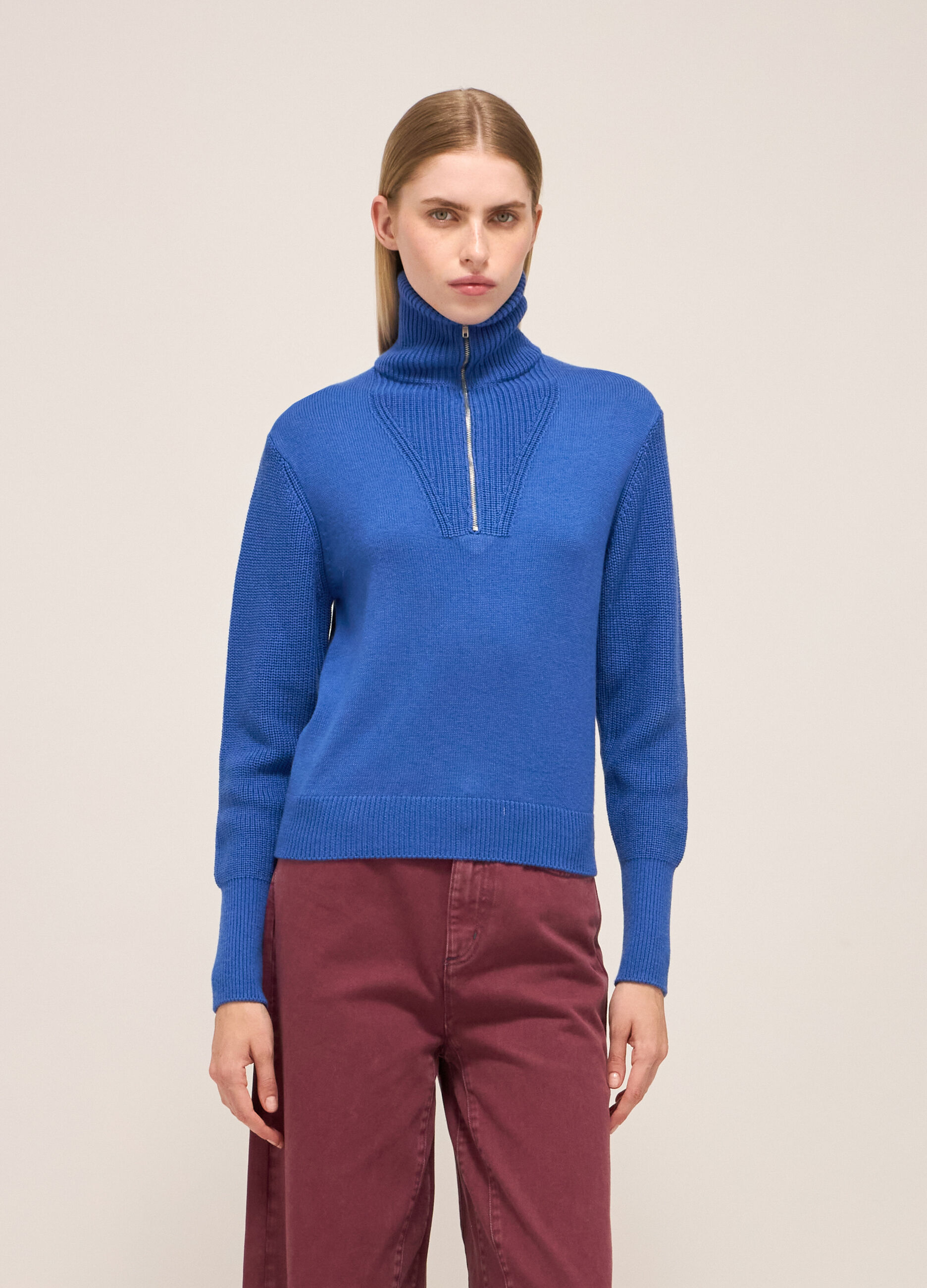 Knitted turtleneck with half zip