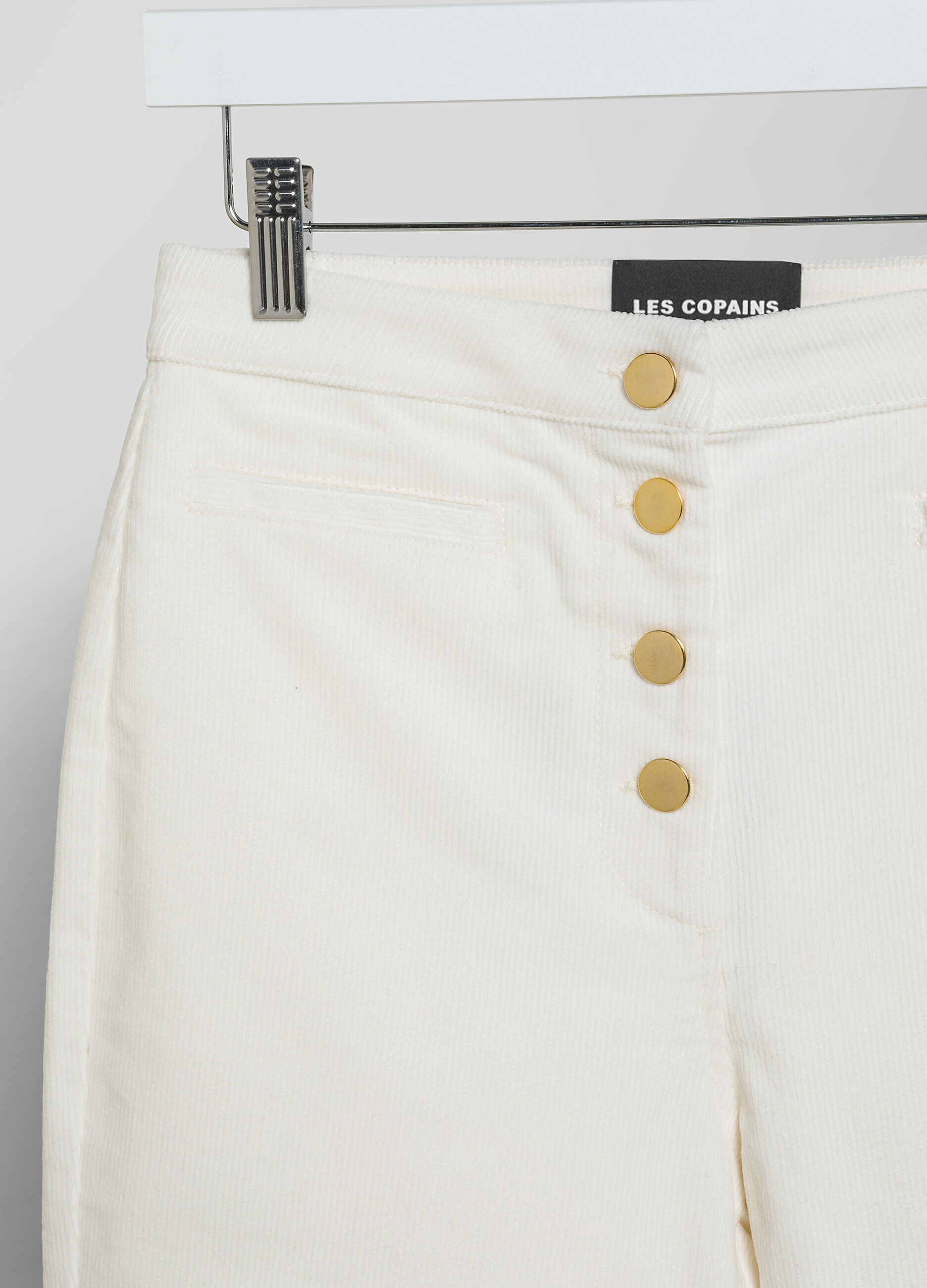 Pantalon blanc craie en velours côtelé flare fit _6