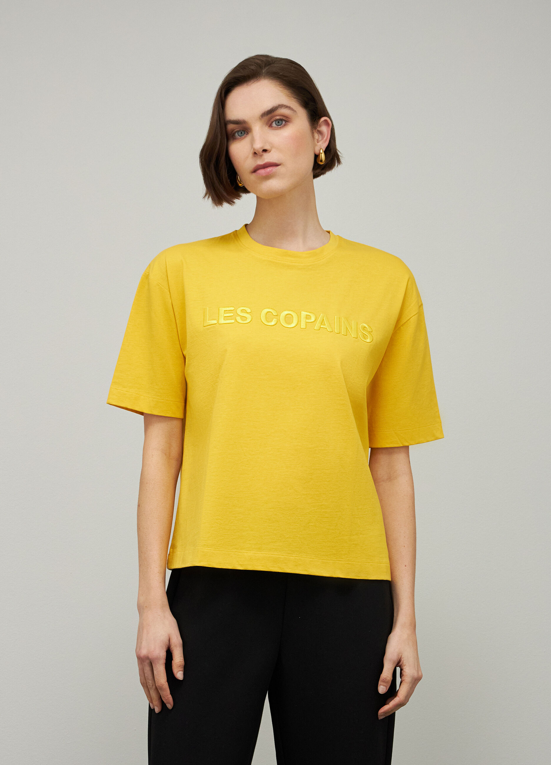 Yellow pure cotton t-shirt with logo_1