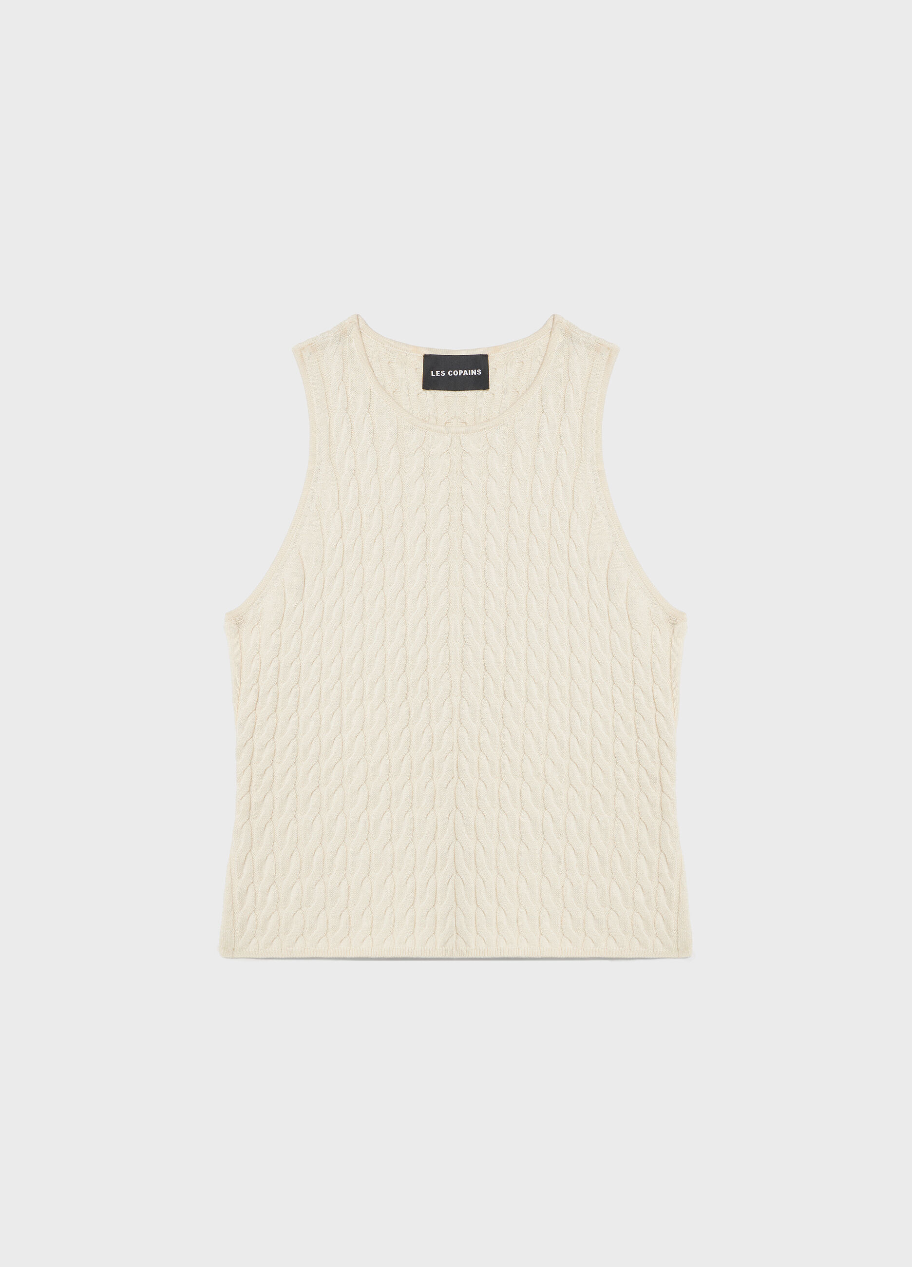 White cable-knit tank top in cotton and silk_4
