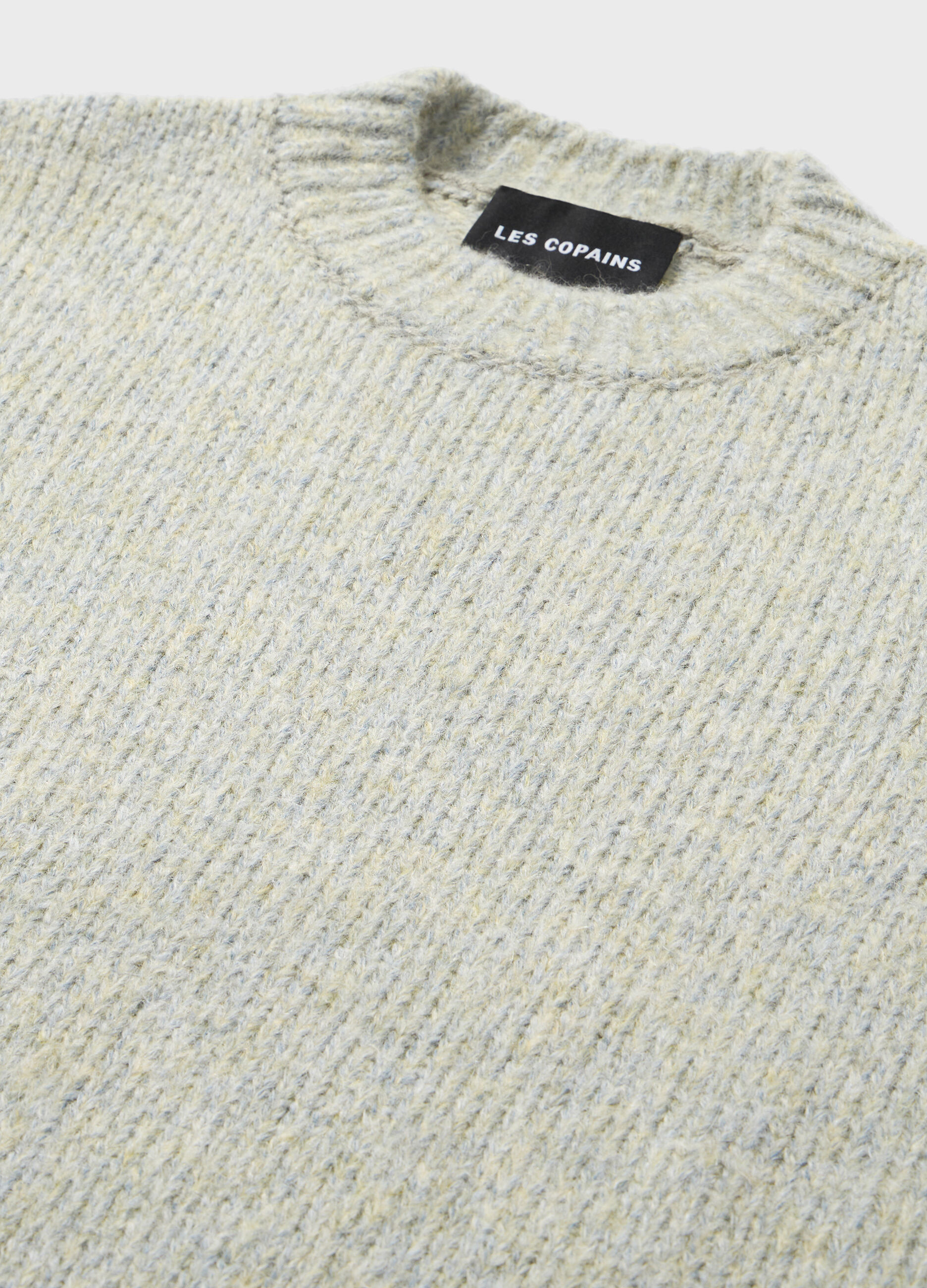 Knitted sweater with round neck in alpaca, wool and cotton