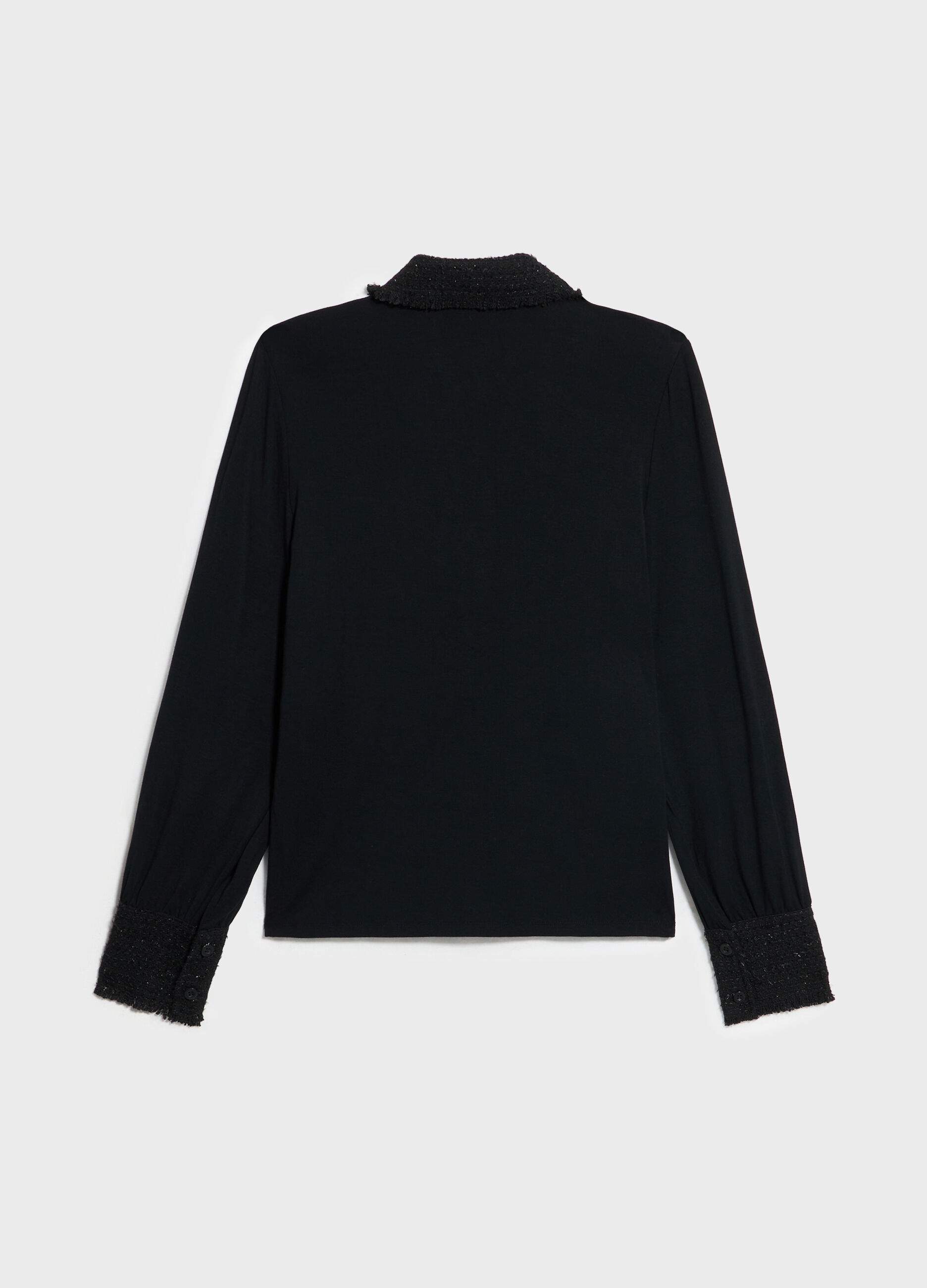 Polo shirt with long sleeves and bouclé inserts