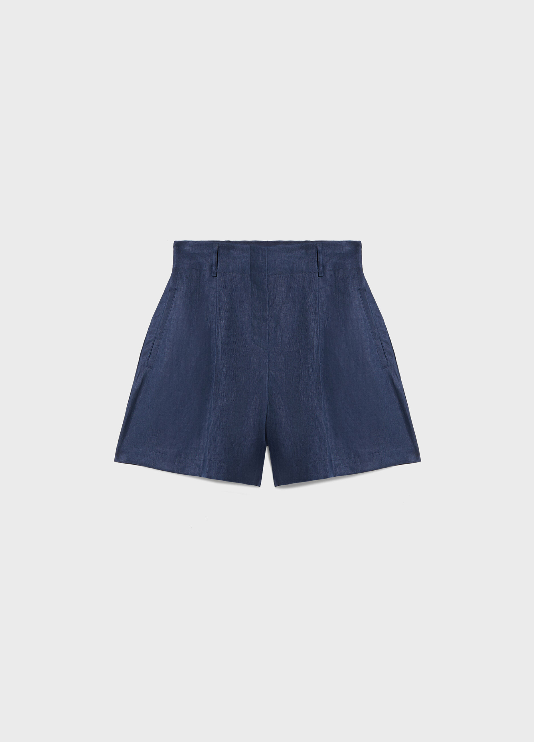 Ochre linen Bermuda shorts with pleats