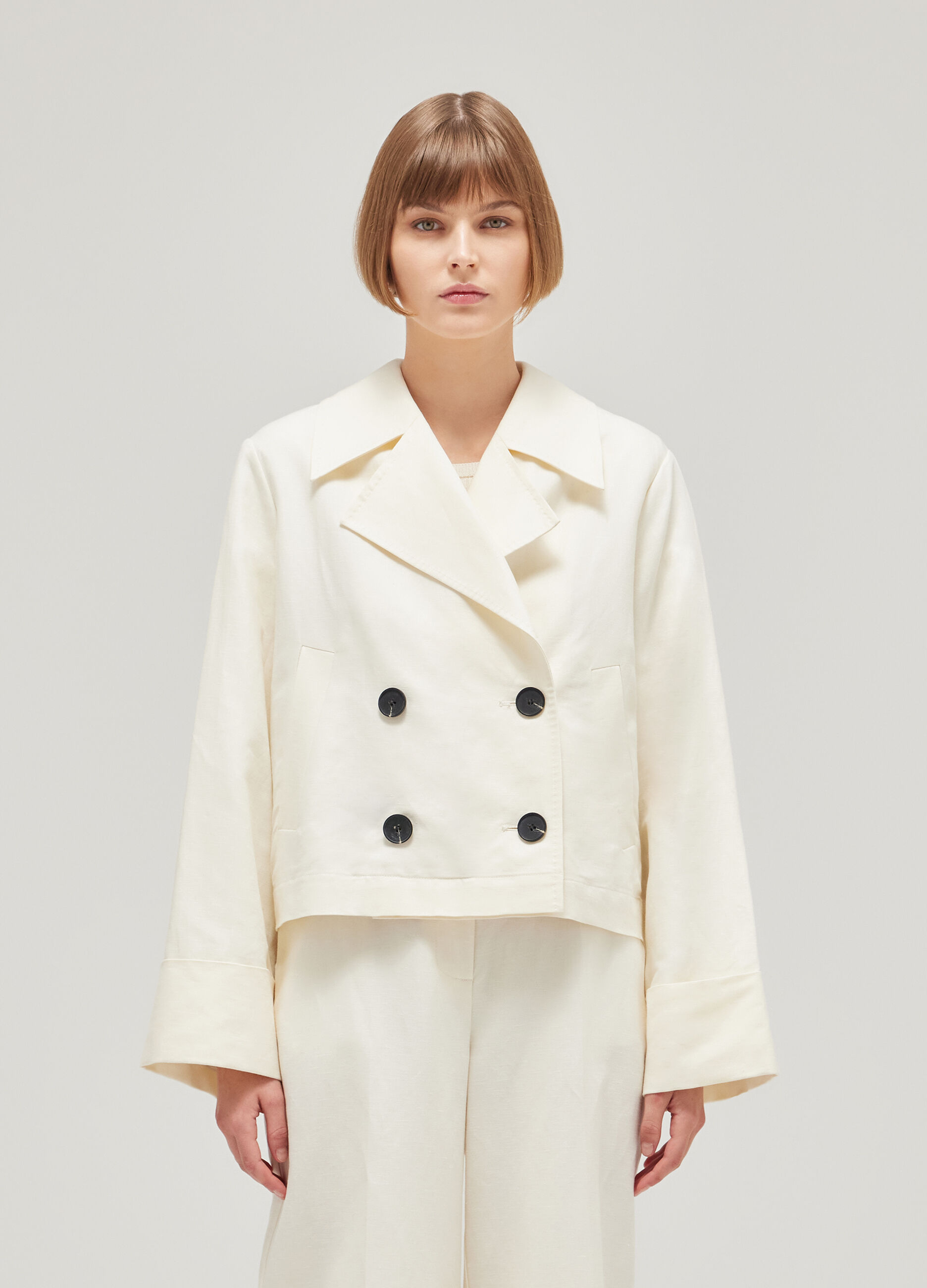 Linen and cotton blend short trench coat