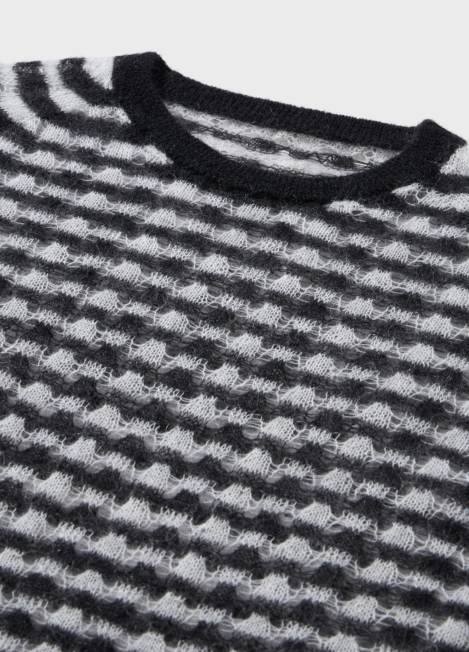 Striped crew-neck sweater in wool and mohair blend