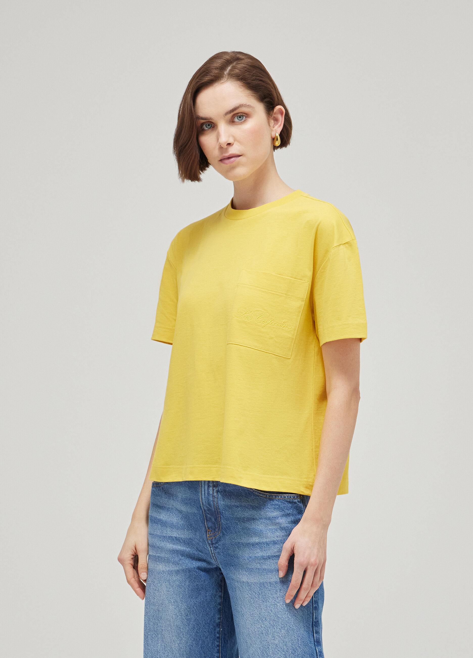Yellow pure cotton logo T-shirt_1