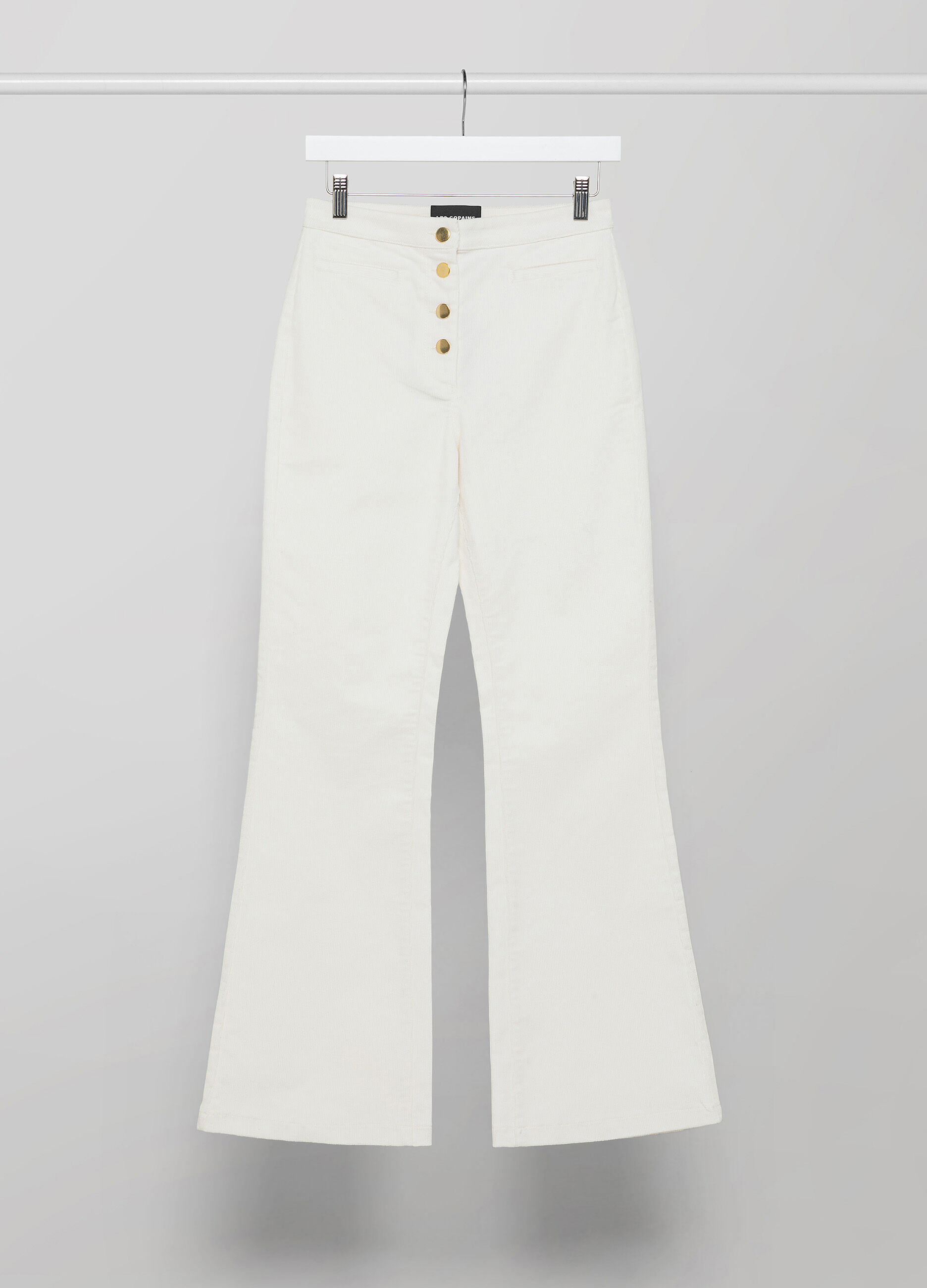 Pantalon blanc craie en velours côtelé flare fit _4