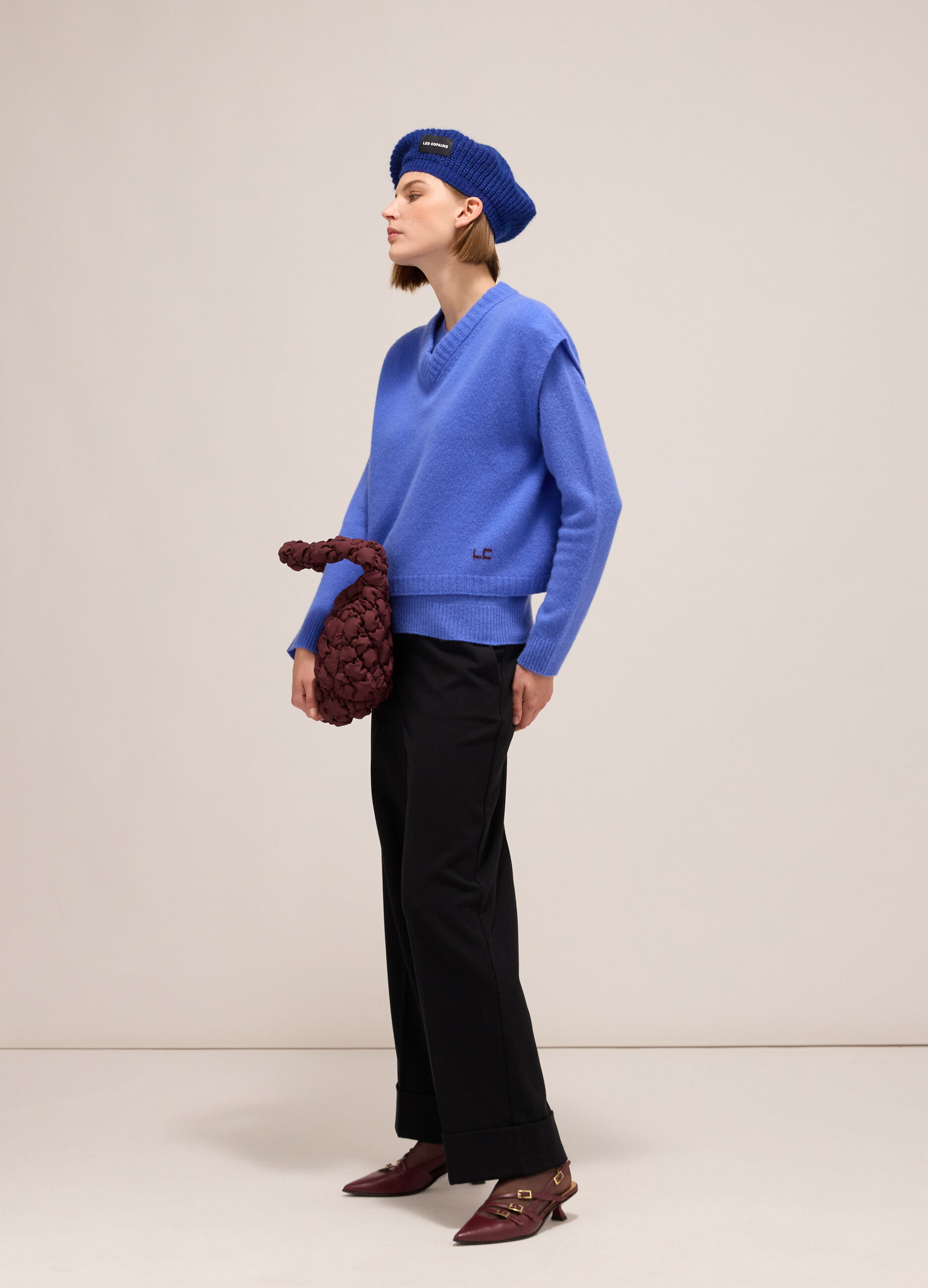 Knitted gilet in cashmere and merino wool