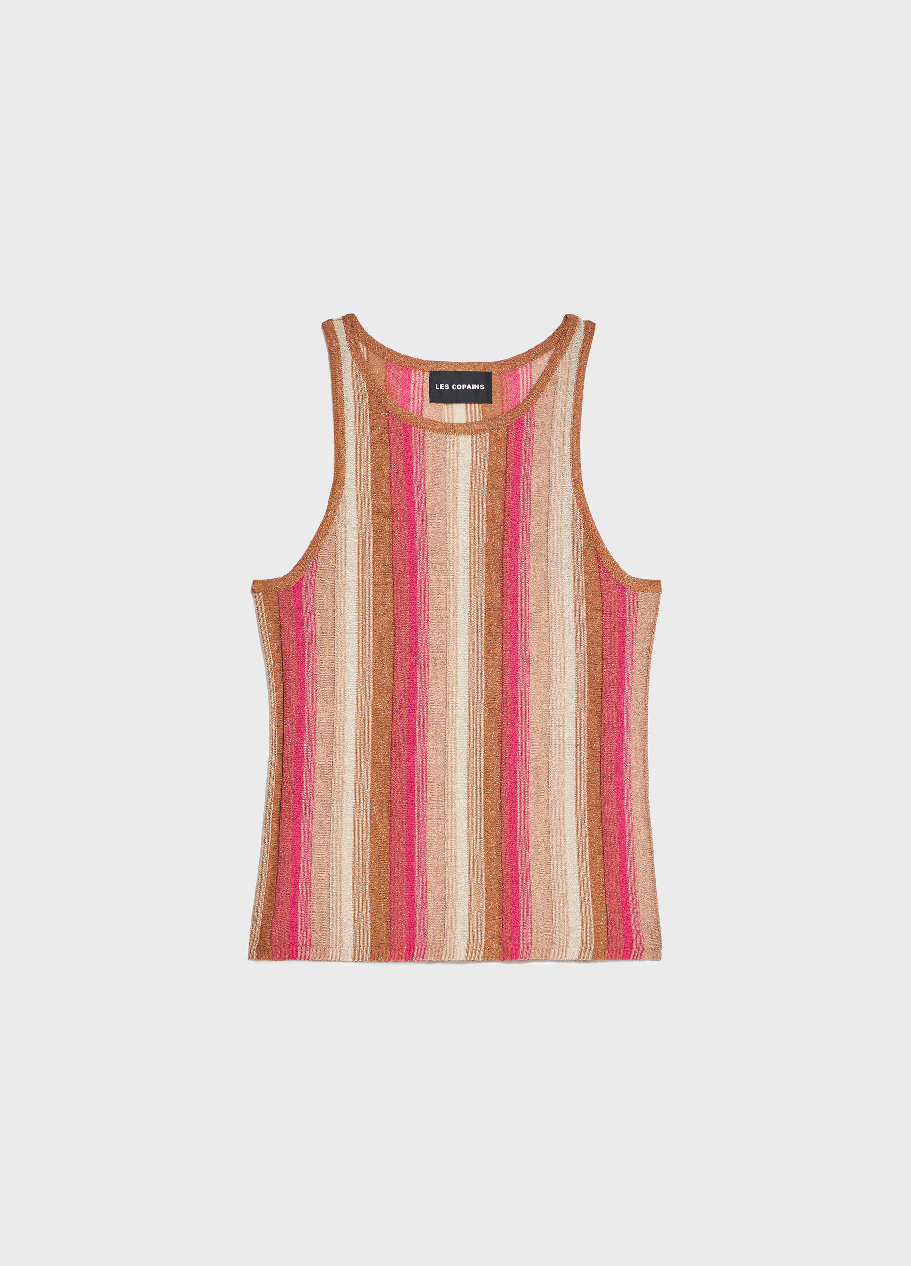 Pink and brown striped sleeveless top