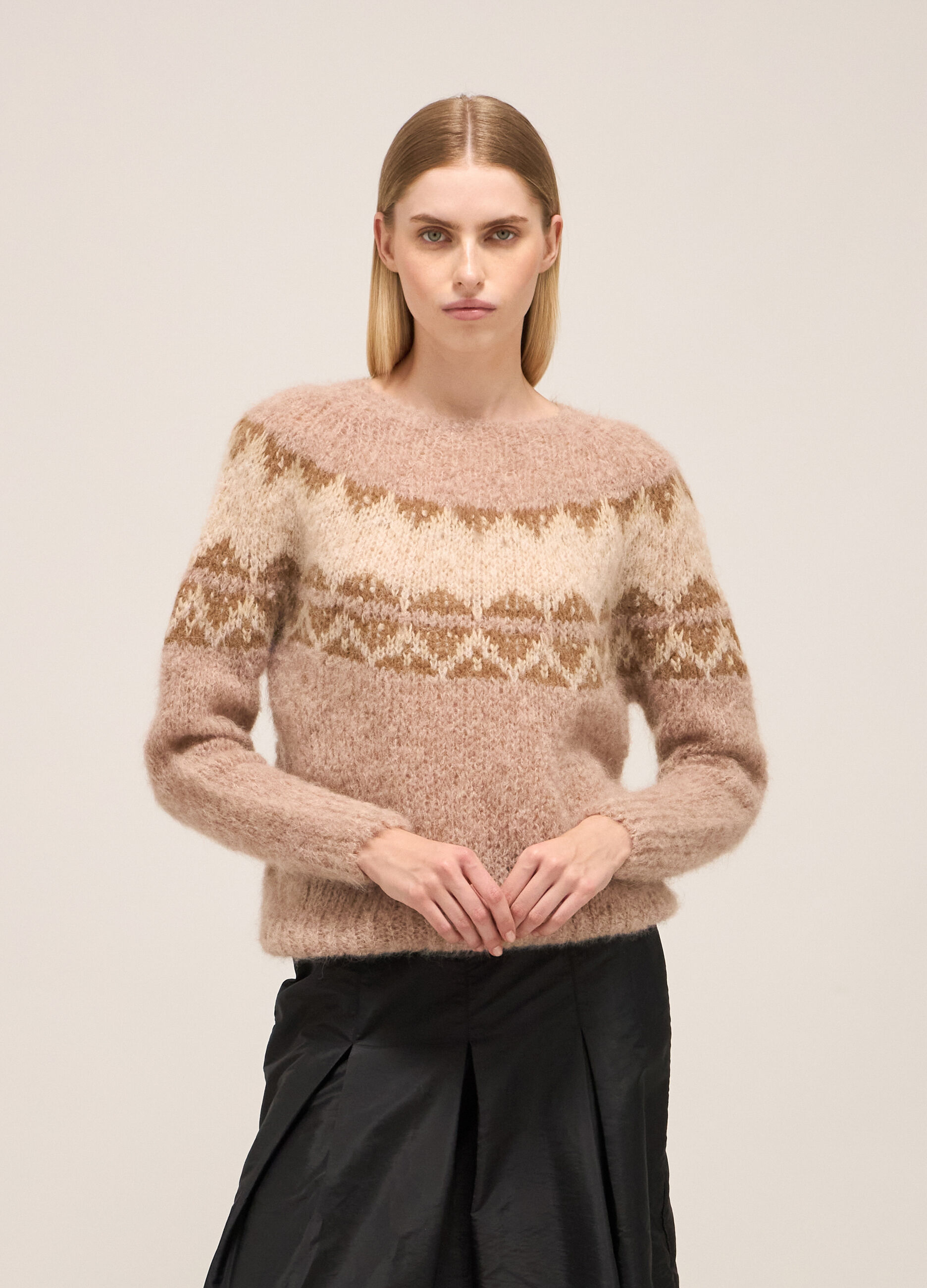 Pull ras-du-cou avec motif jacquard mélangé mohair et alpaga