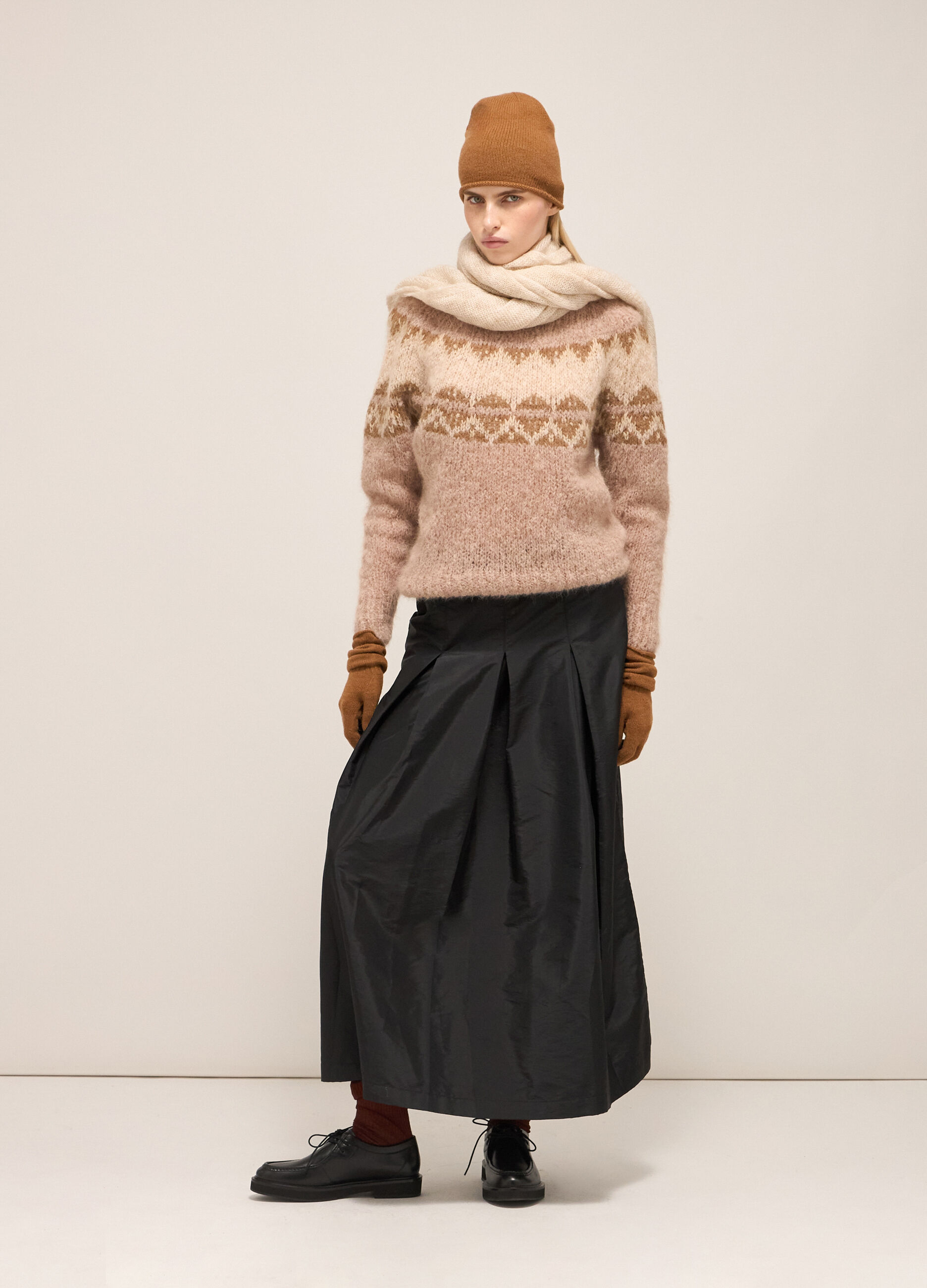 Pull ras-du-cou avec motif jacquard mélangé mohair et alpaga