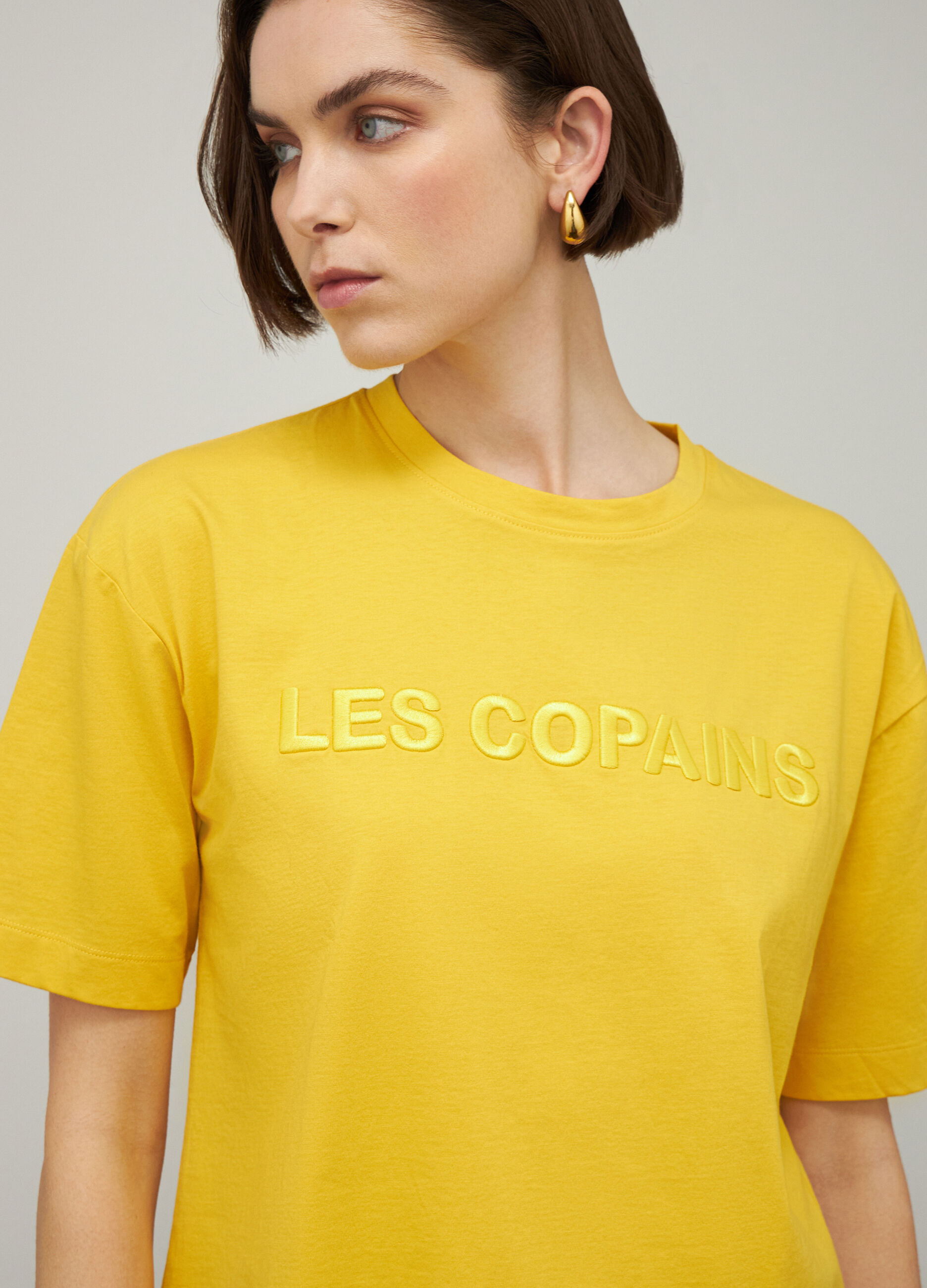 Yellow pure cotton t-shirt with logo_3