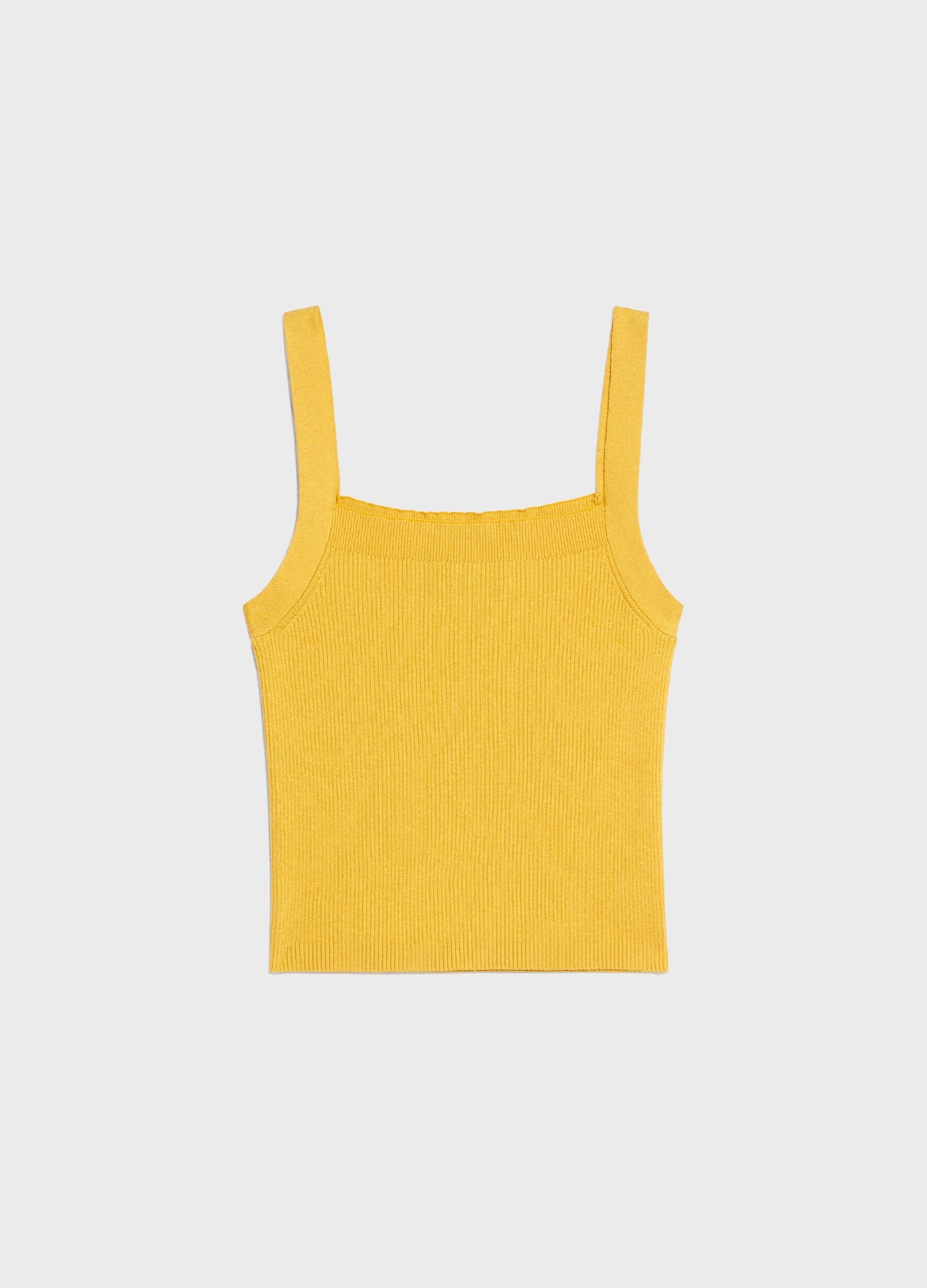 Yellow ribbed cotton and silk tank top_4