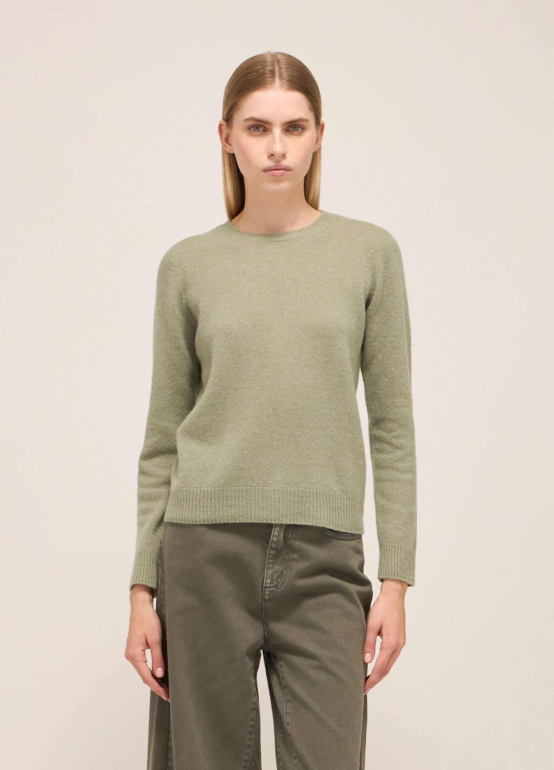 Crew-neck sweater in merino wool and cashmere
