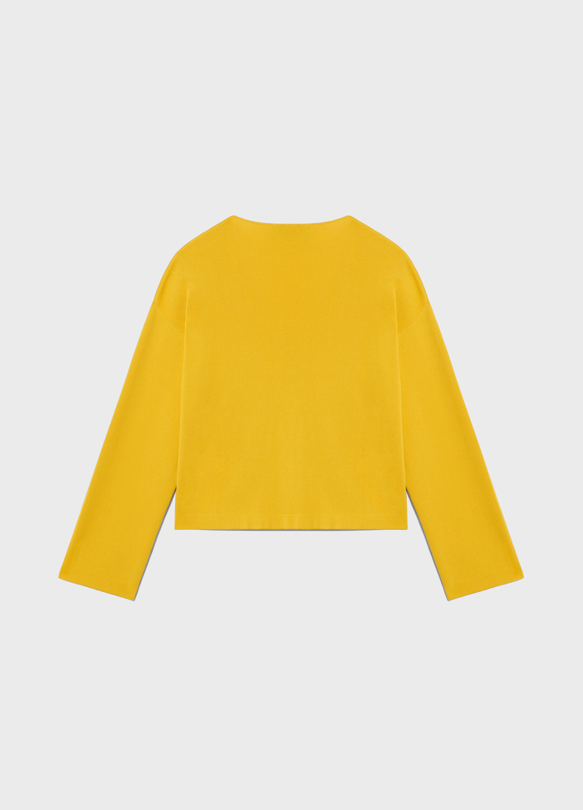 Yellow viscose blend V-neck tricot sweater_5