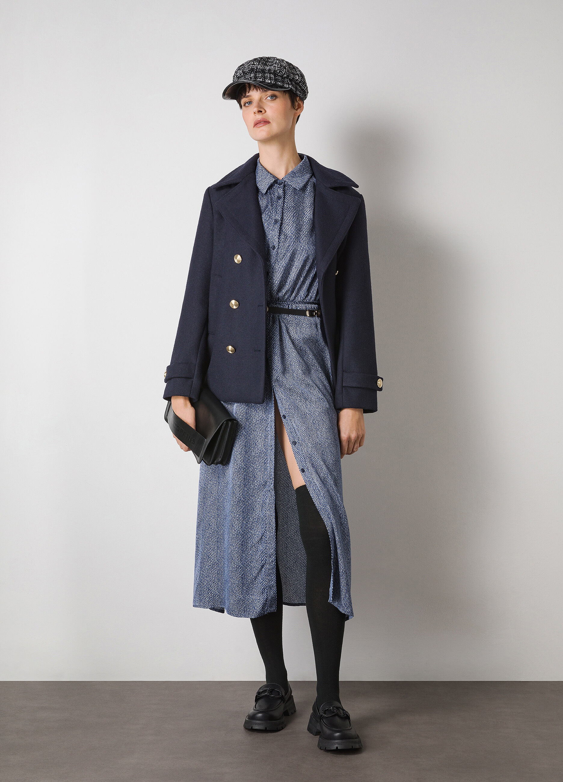 Blue long sleeve shirtdress_0