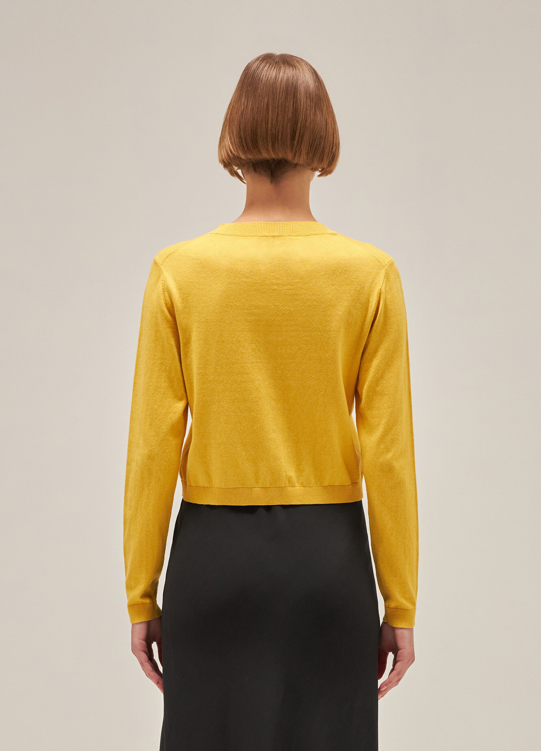 Yellow silk and cotton tricot cardigan_2