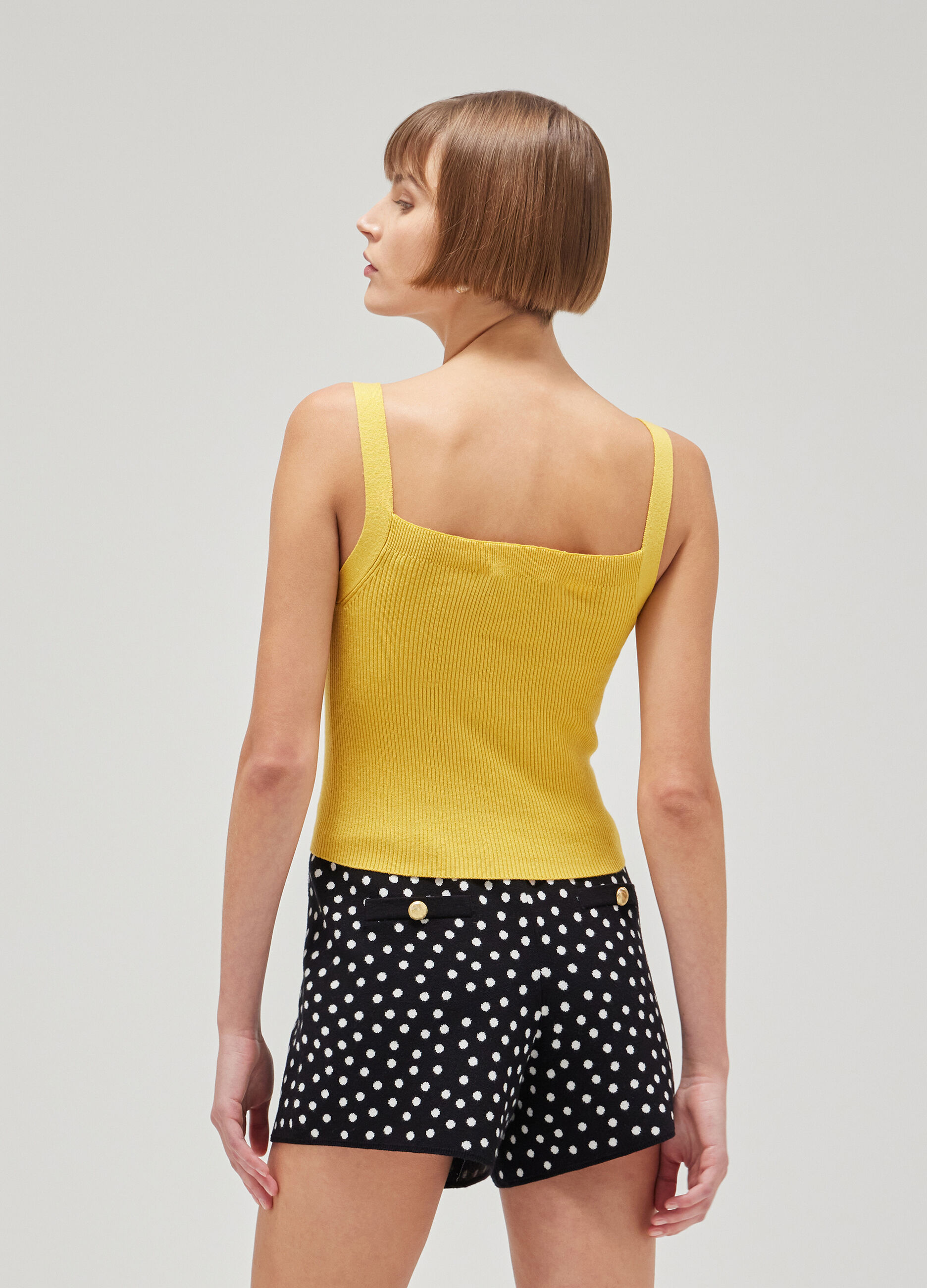 Yellow ribbed cotton and silk tank top_2