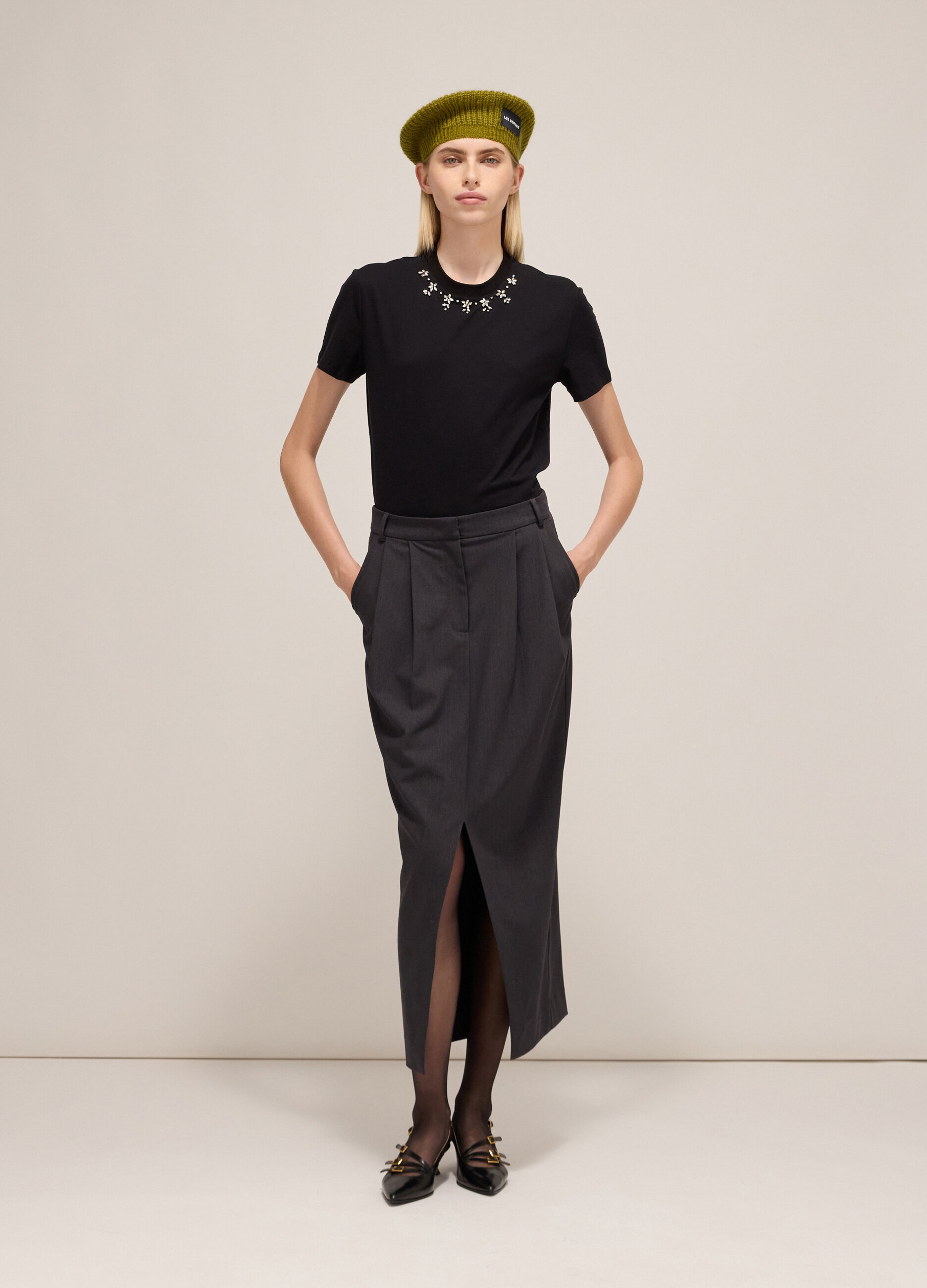 Stretch cotton T-shirt with diamantés