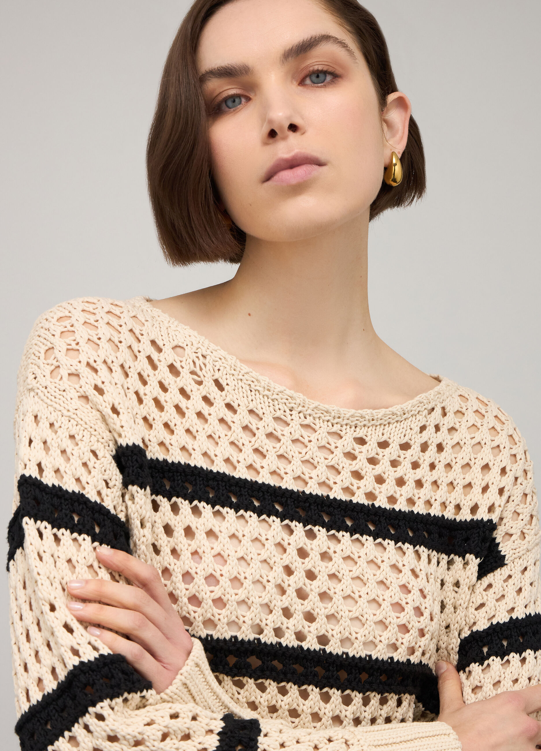 Striped cotton-blend tricot jumper