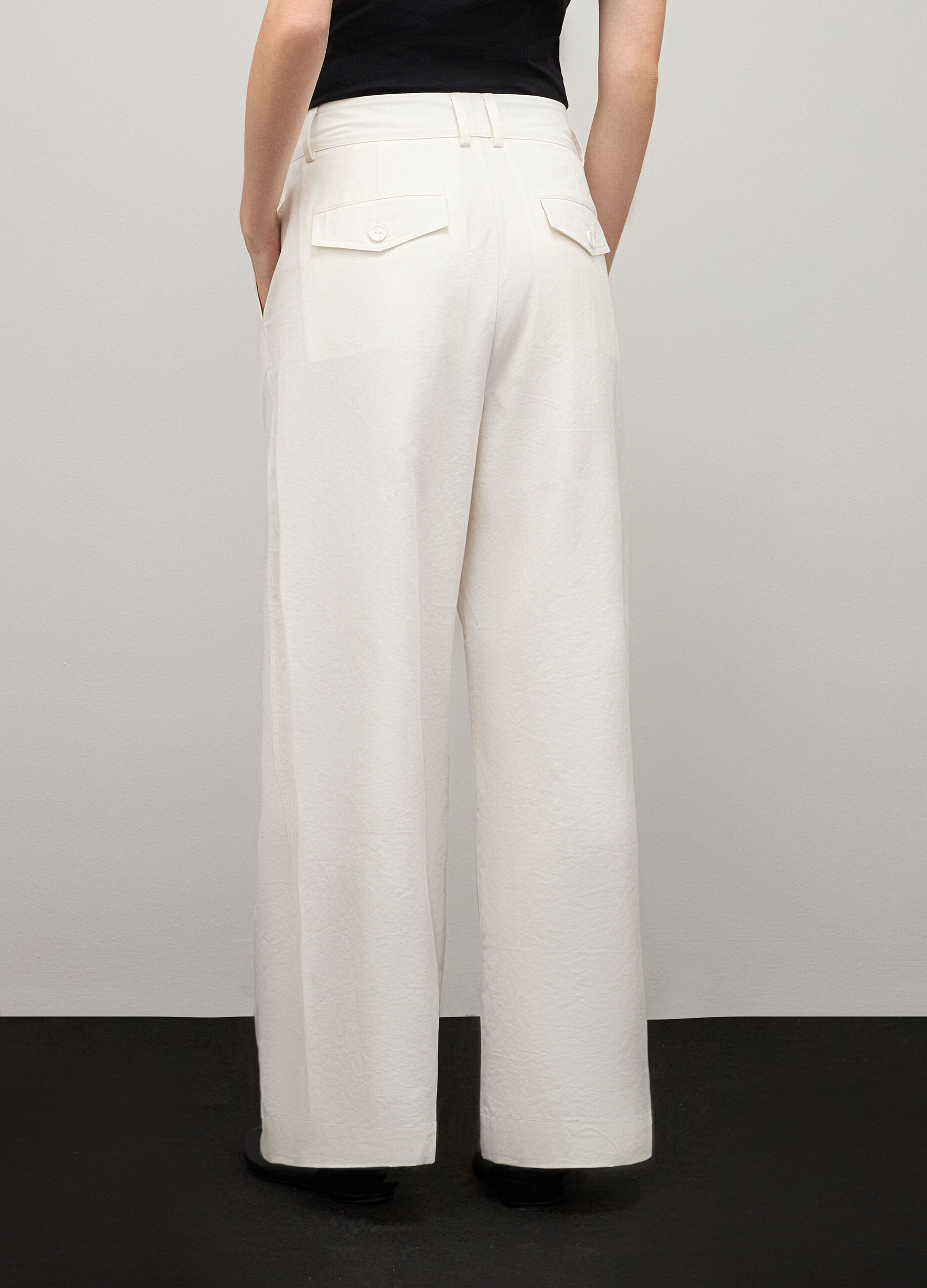 White cotton blend palazzo pants_2