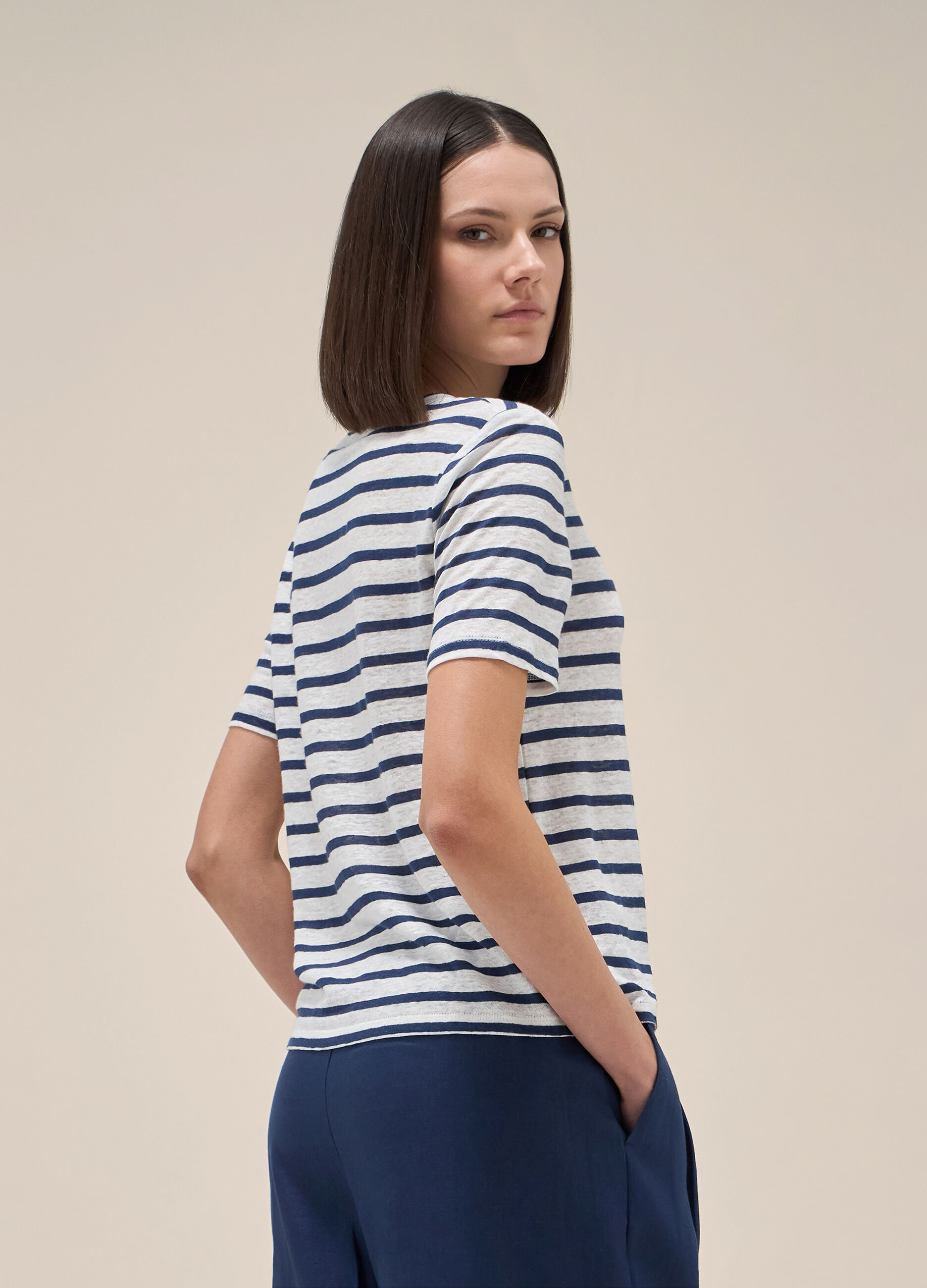 Striped T-shirt in pure linen
